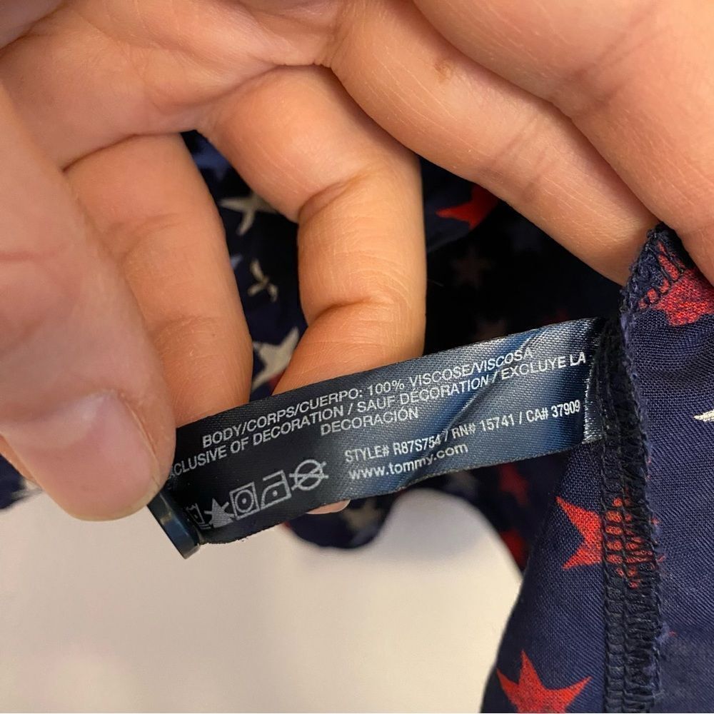 Tommy Hilfiger USA red white blue star American patriotic button up tie front XL - Picture 7 of 7